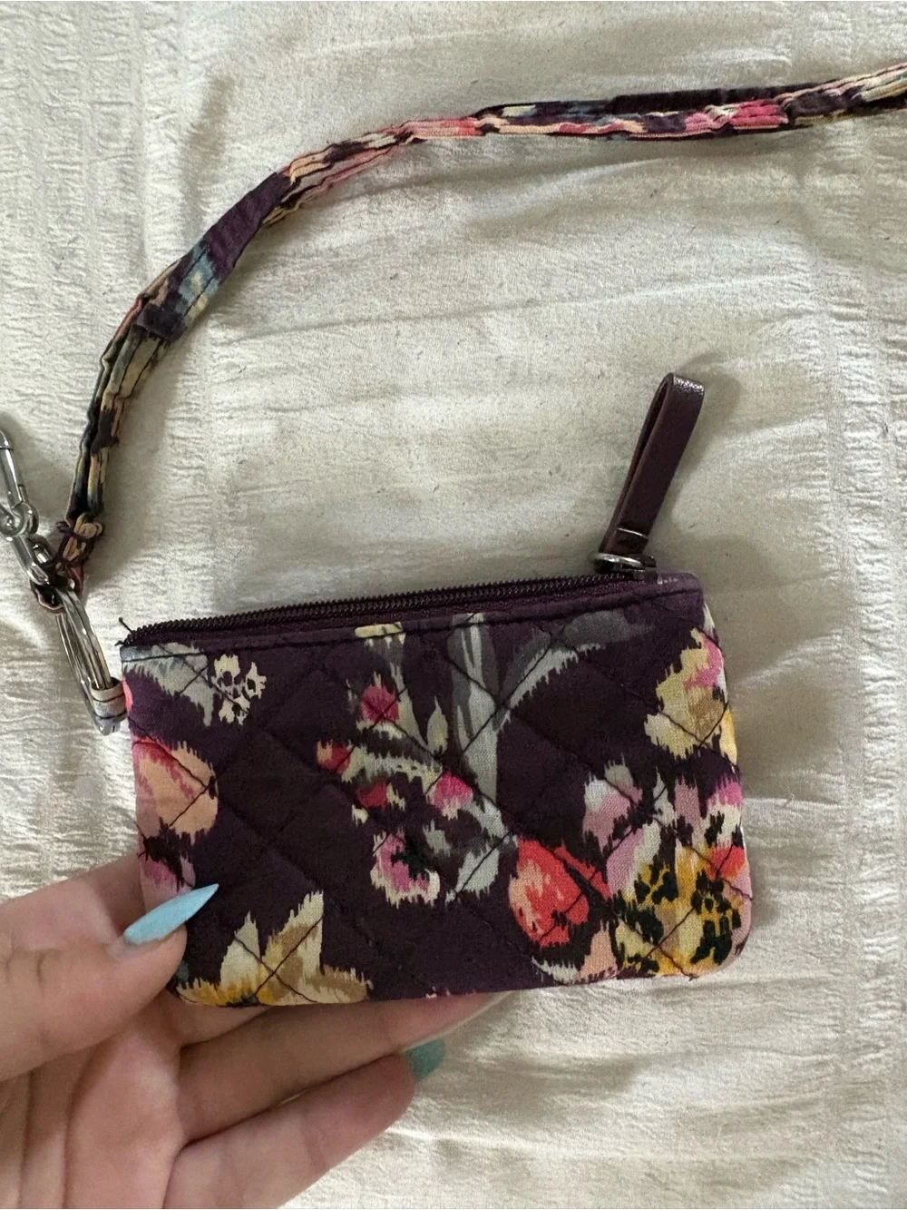 Vera Bradley Floral Pattern ID Wallet Lanyard in Purple, Pink, Yellow & Blue - Picture 4 of 6